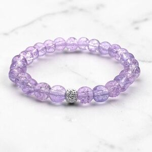 Purple Crackle Glass Beaded Stretch Bracelet Stackable Minimalist Jewelry